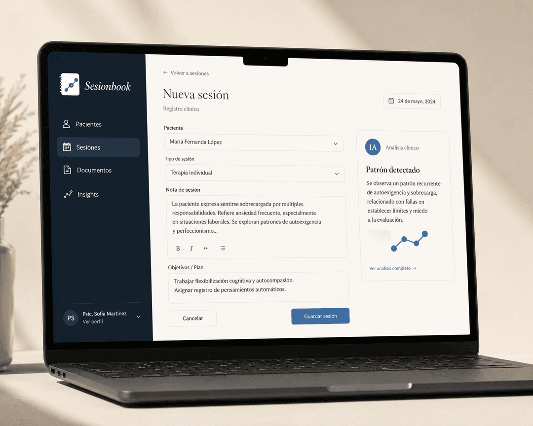 Sesionbook en pantalla